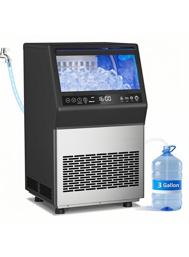 ET-LIFE Commercial Ice Maker Machine, 100lbs/24H and 45pcs Stainless Steel Freestanding Ice Machine, Tap Water & Top Loading Under Counter ice Maker, Self-Cleaning for Office Restaurant - Image 1